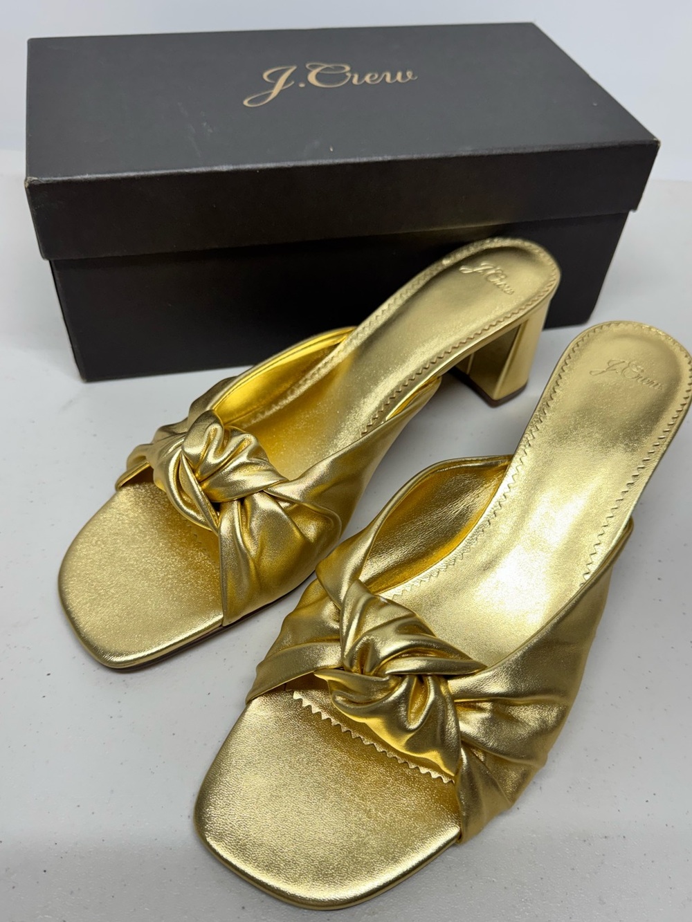 J Crew metallic knotted slide gold women’s 12 EUC